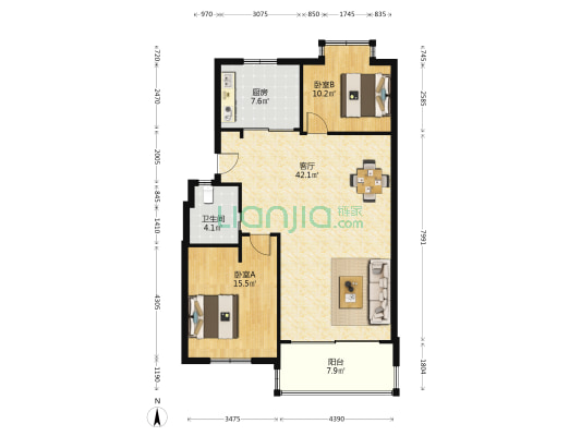 海景花苑 2室1厅1卫 106平方