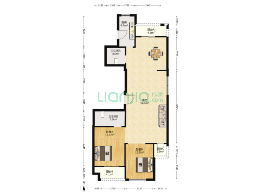 人民一品花园 2室1厅2卫 150平方