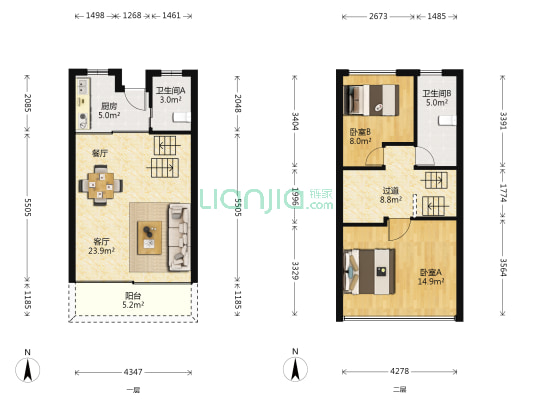 海湾艺墅 2室1厅2卫 90平方