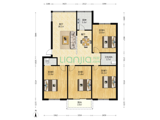 凤溪小区 4室1厅2卫 156平方