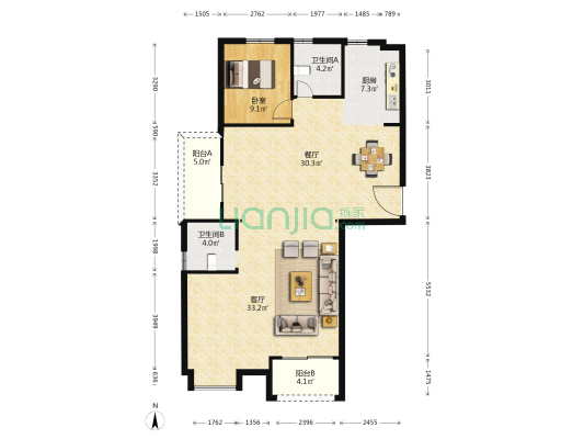 富港公馆 1室2厅2卫 130平方