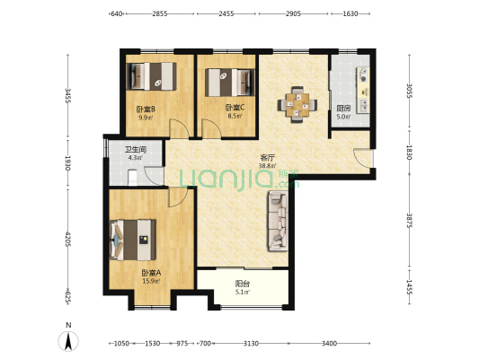 城西桥家园A组团 3室1厅1卫 120平方