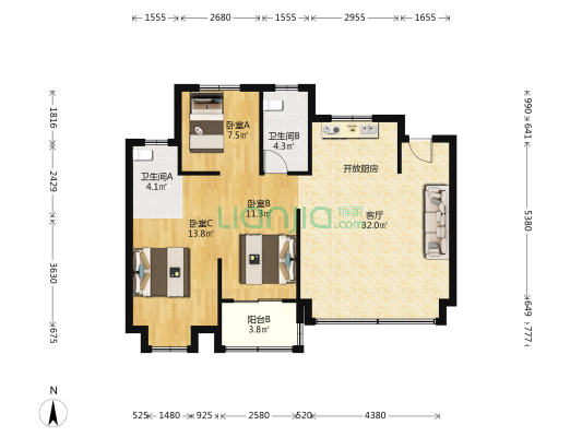 江汇城二期 3室1厅2卫 100平方
