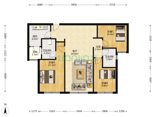 保利大都汇璟汇 3室1厅2卫 108平方