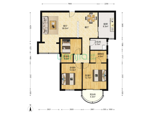 文屏大厦 3室1厅1卫 119平方