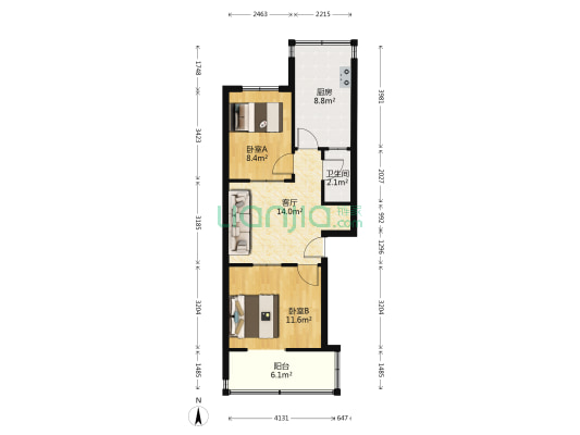 历山东路21 2室1厅1卫 61平方