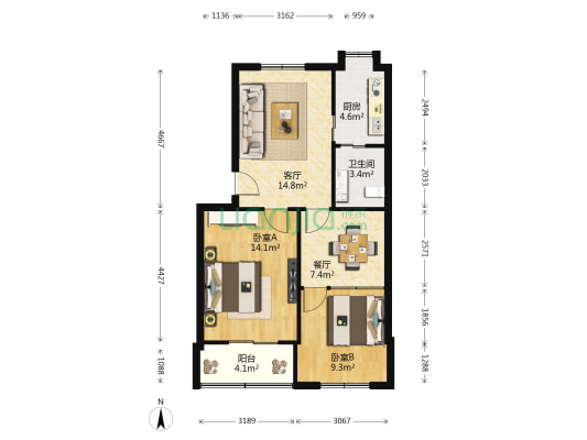 榕门路 2室2厅1卫 64平方