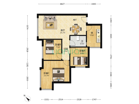 成信悦城 3室1厅1卫 64平方