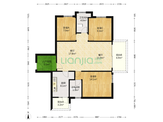 枫璟美地 3室2厅2卫 117平方