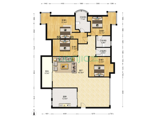 黄龙康城四组团 4室1厅3卫 200平方