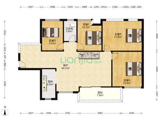 聚龙天誉湾 4室1厅1卫 114平方
