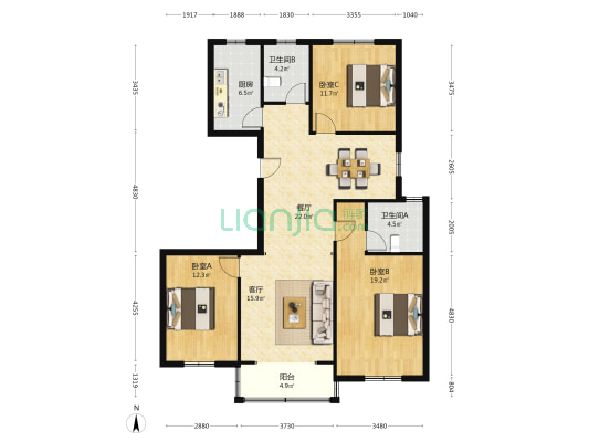 城市壹品 3室2厅2卫 130平方