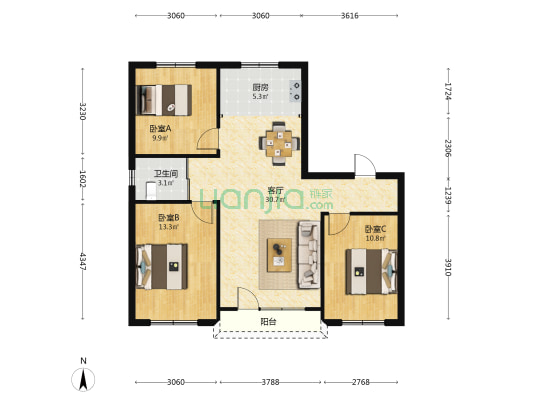 状元府邸瀚文苑 3室1厅1卫 109平方