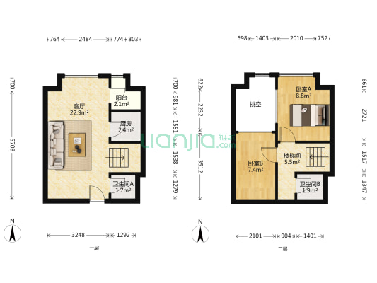 万科金域广场 2室1厅2卫 45平方