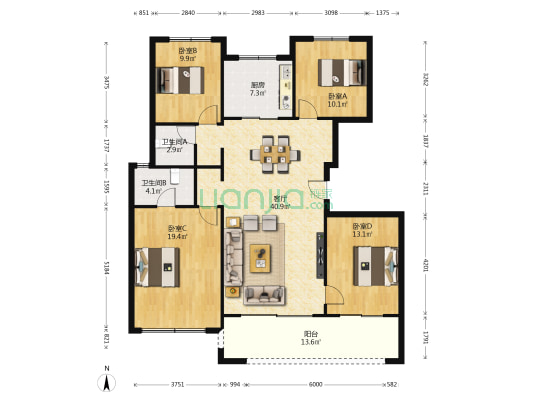 中南上悦城一期 4室1厅2卫 141平方