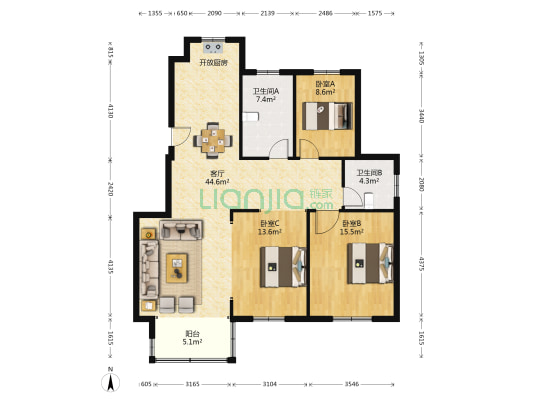 新民花苑 3室1厅2卫 125平方