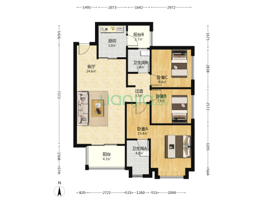 城投置地梧桐玖宸 3室1厅2卫 105平方