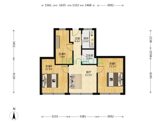 麓湖路 3室1厅1卫 65平方