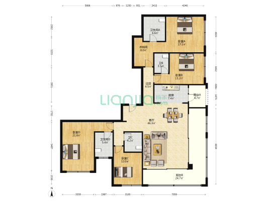 鲁能泰山7号二街区 4室1厅4卫 237平方