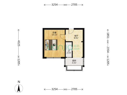 桥西区委宿舍 1室1厅1卫 36平方