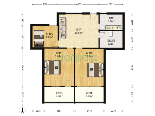 人民大道中段 3室1厅1卫 98平方