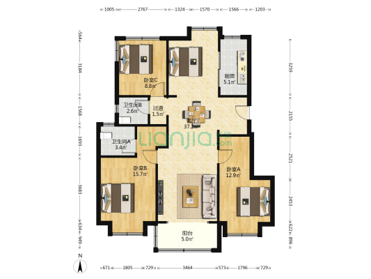 和昌绿地新悦湾 3室1厅2卫 110平方