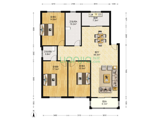 柏庐北路小区 3室1厅2卫 147平方
