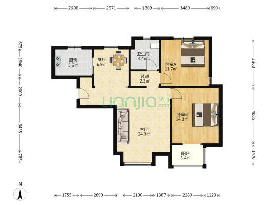锦台园 2室2厅1卫 102平方
