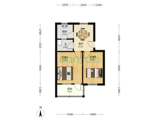 皇封桥新村 2室1厅1卫 51平方