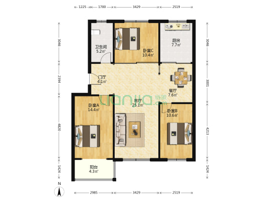 金河社区 3室2厅1卫 110平方