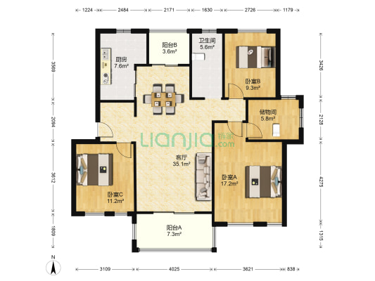 东方明珠一村 3室1厅1卫 125平方