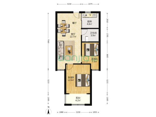 浦联佳苑 2室1厅1卫 72平方