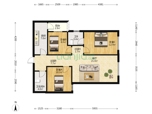 保利大家二期 3室1厅2卫 87平方