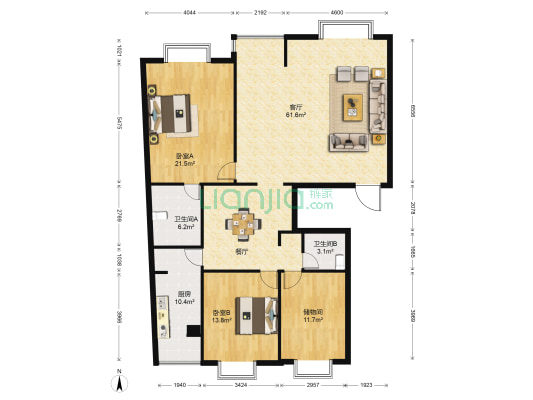 德瀛华府 2室1厅2卫 184平方