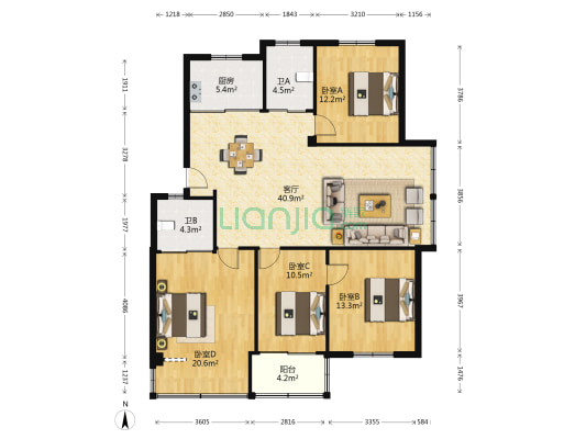 太河丽景 4室1厅2卫 139平方
