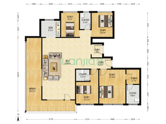 大有世家未来家园 4室1厅3卫 191平方