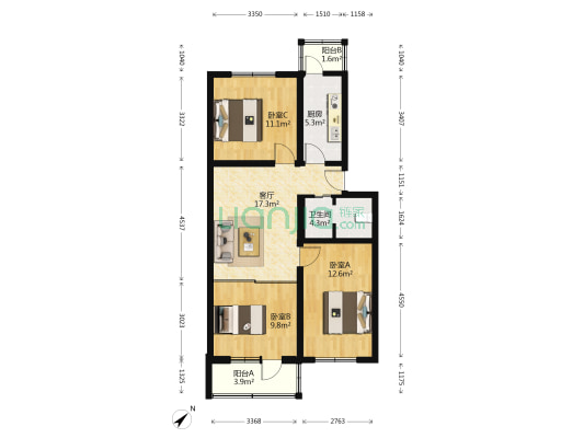 地壳所 3室1厅1卫 89平方