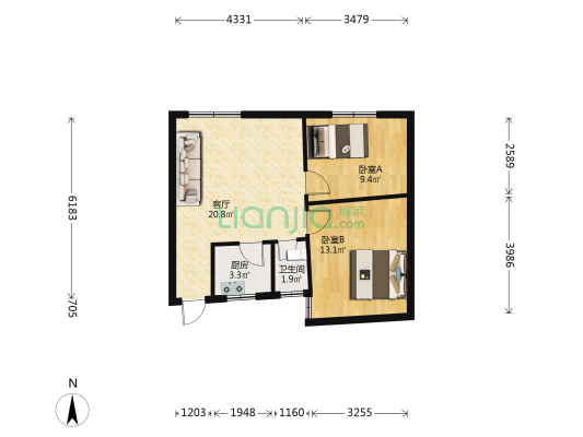 珠海西路 2室1厅1卫 77平方