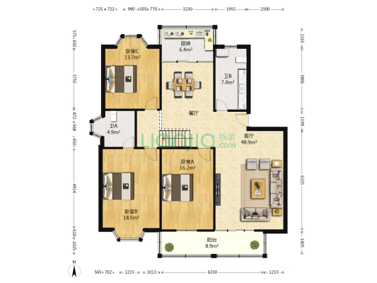 弘福花园 3室1厅2卫 146平方