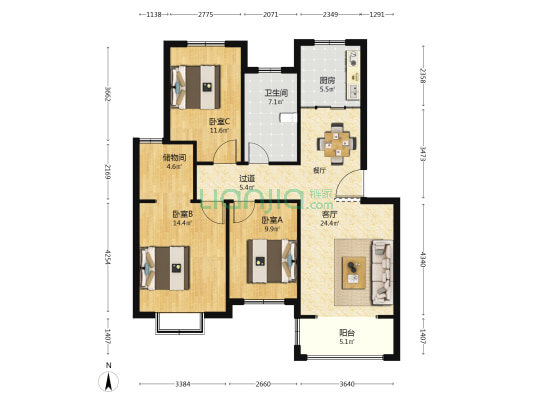 东昇花园(沈坤路) 3室1厅1卫 109平方
