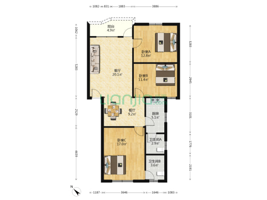 新桂北路 3室2厅2卫 107平方