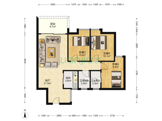 东馨美居 3室1厅2卫 93平方