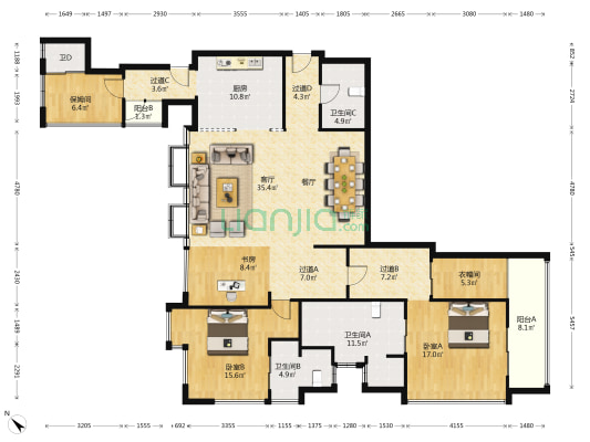 华侨城苏河湾 3室1厅4卫 221平方