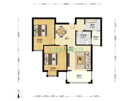 陂商凤城 2室1厅1卫 85平方