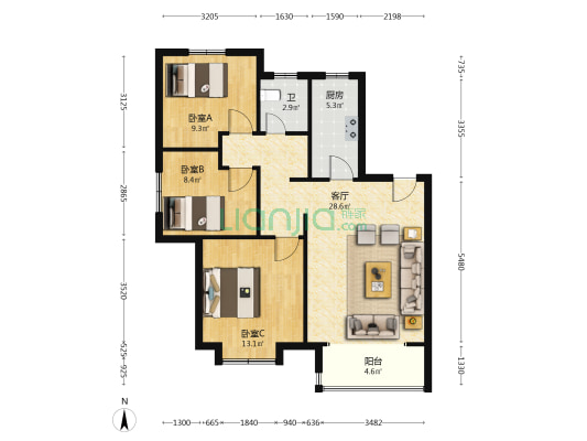 金隅金成府 3室1厅1卫 108平方