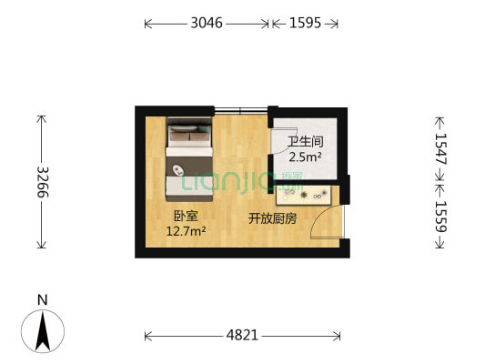 新东方公寓一期 1室0厅1卫 27平方