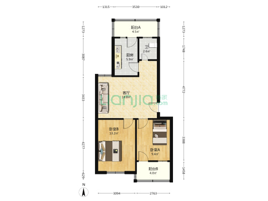 文峰宾馆家属院 2室1厅1卫 67平方