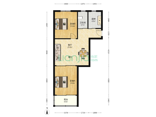 金电大厦 2室1厅1卫 90平方