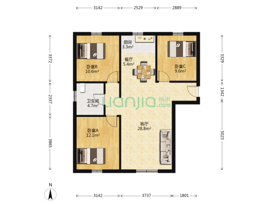首创国际广场 3室2厅1卫 108平方