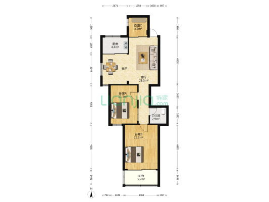 晋连路242号 3室1厅1卫 90平方